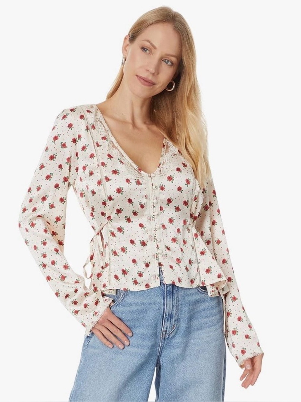 FREE PEOPLE WOMEN'S FIELD OF ROSES LONG SLEEVE TOP NWT
